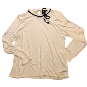 Tommy Hilfiger Cream Long Sleeve Top with Black Tie